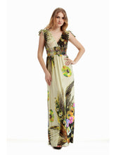 Plus Size M-6XL Surplice Front Elastic Waist Beige Camellia Maxi Dress Sai Feel